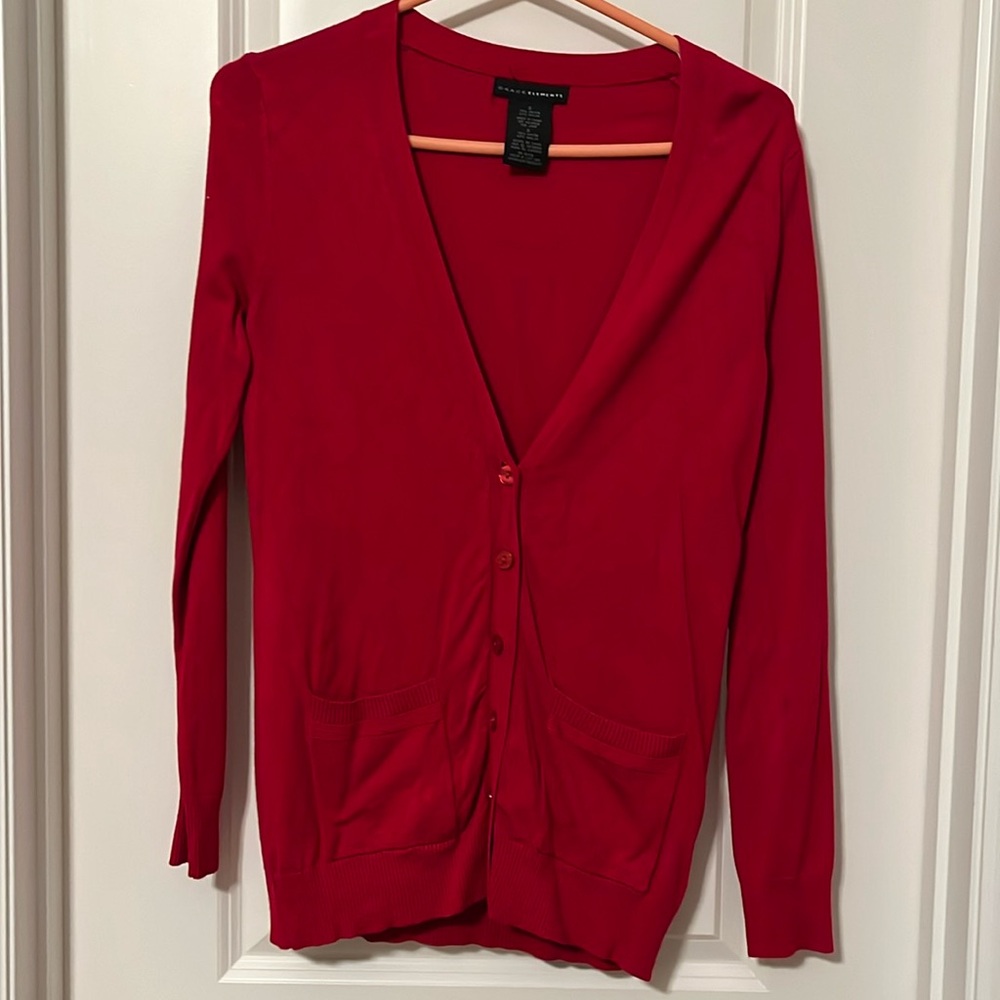 Grace Elements red cardigan with pockets